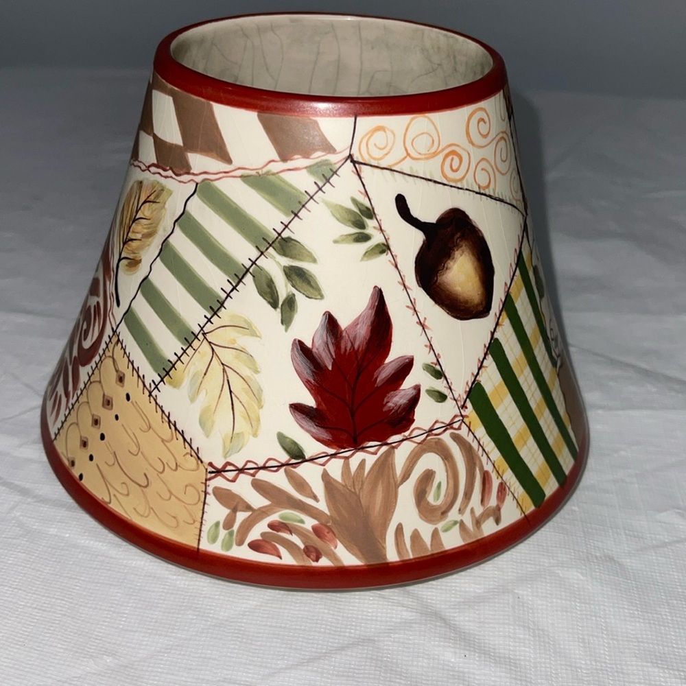 Yankee Candle Jar shade topper fall patterns pumpkins acorns leaves no plate